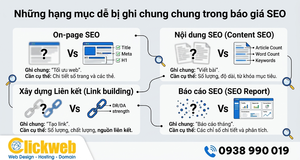 Những hạng mục dễ bị ghi chung chung trong báo giá SEO