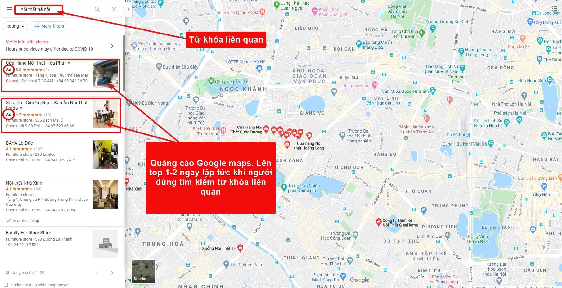 Quảng cáo Google Maps có những dạng hiển thị nào