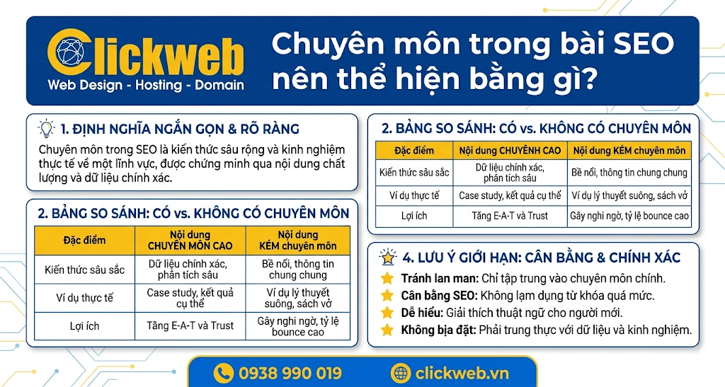 Chuyên môn trong bài SEO nên thể hiện bằng gì?