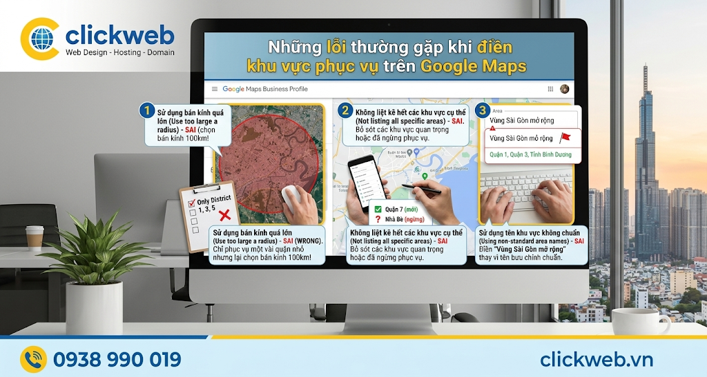 Những lỗi thường gặp khi điền khu vực phục vụ trên Google Maps