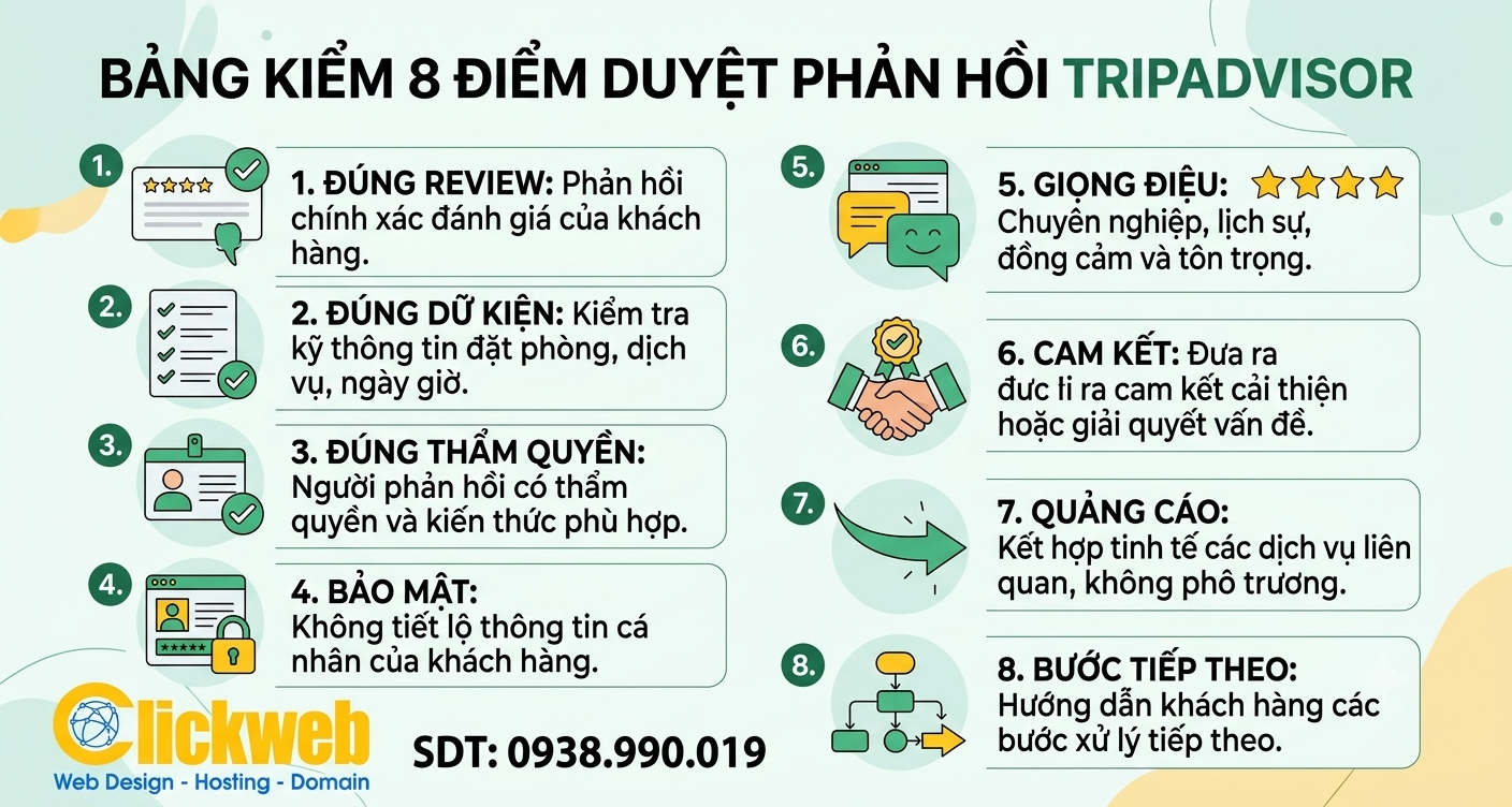 Checklist duyệt phản hồi đánh giá trên Tripadvisor