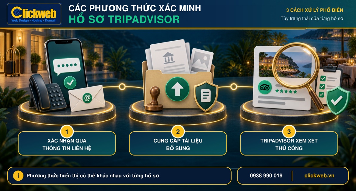Các phương thức xác minh hồ sơ Tripadvisor có thể được cung cấp