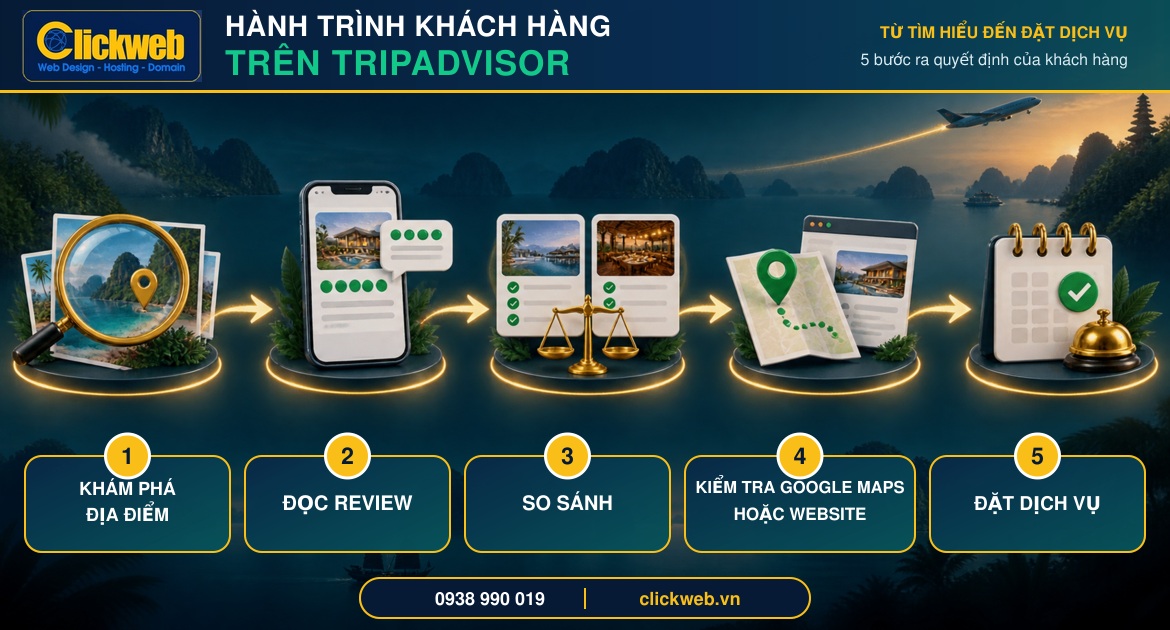 Hành trình khách hàng từ Tripadvisor đến website và đặt dịch vụ