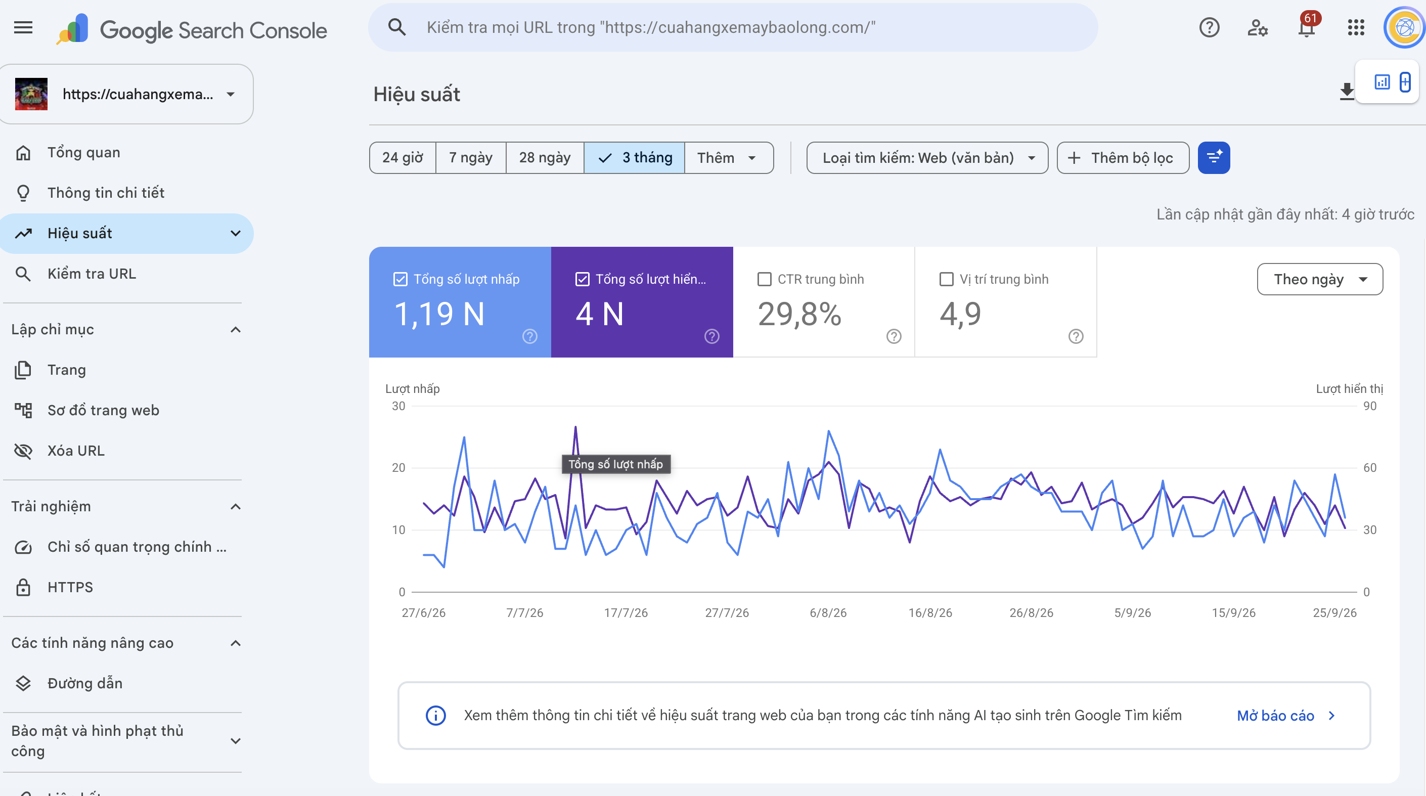 Kết quả dự án SEO website xe máy bảo long tại Clickweb
