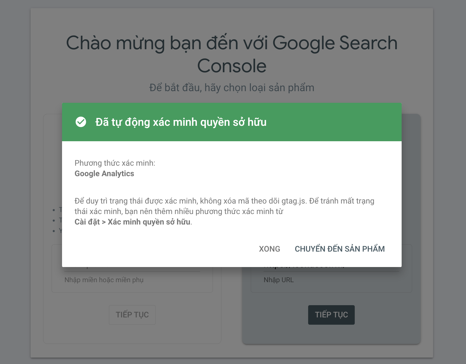 Xác minh tên miền với Google Search Console