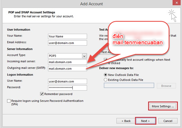 Hướng dẫn cài đặt email vào phần mềm Outlook