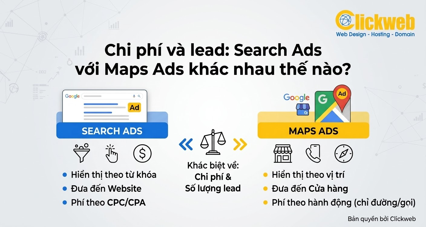 Google Search Ads hay Google Maps Ads: doanh nghiệp địa phương nên chọn gì trước? | Clickweb