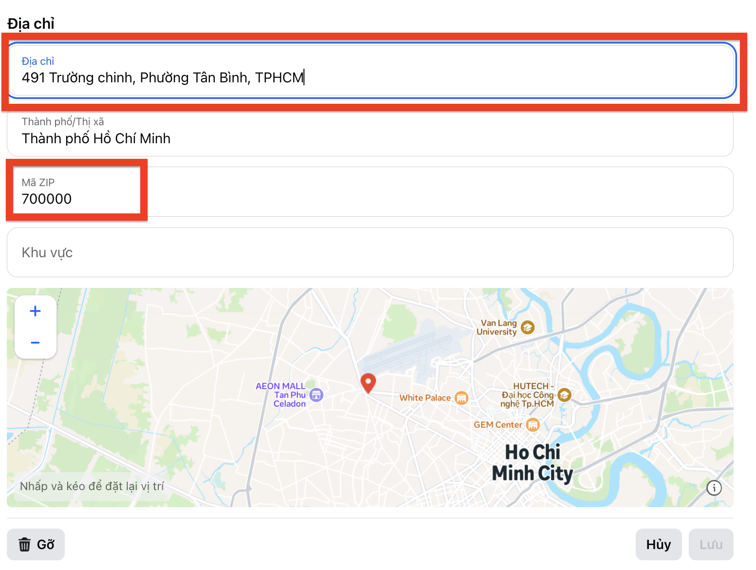 chỉnh sửa vị trí bản đồ cho fanpage facebook