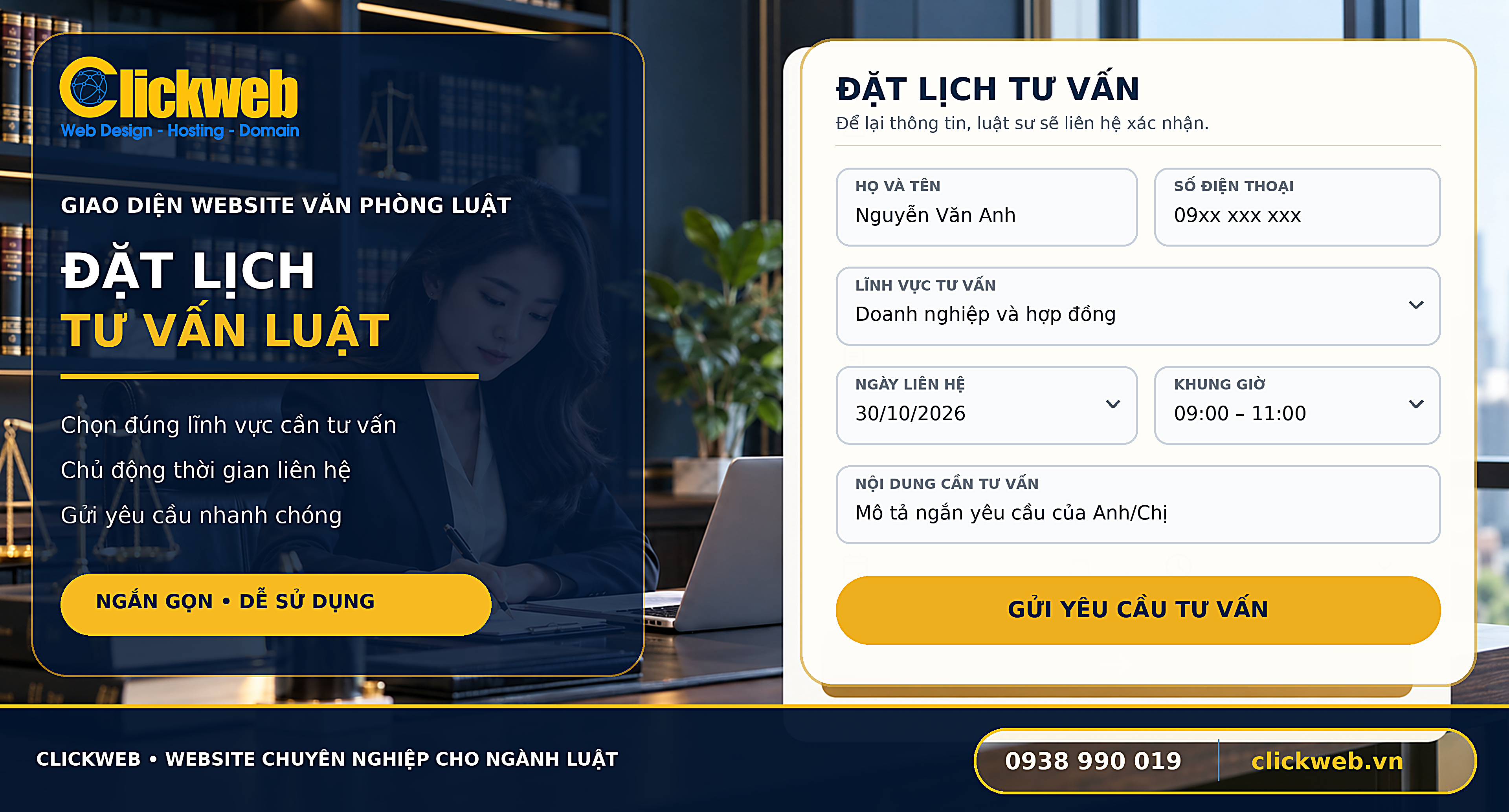 Biểu mẫu đặt lịch tư vấn trên website văn phòng luật