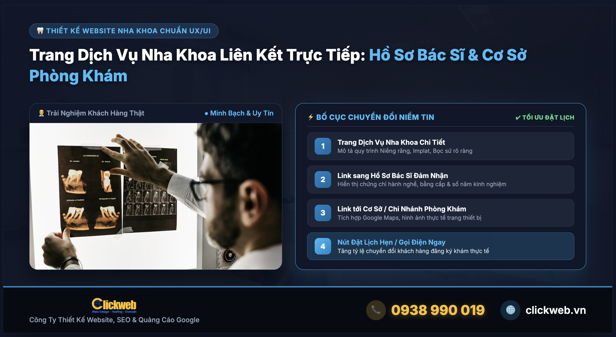 Trang dịch vụ nha khoa liên kết hồ sơ bác sĩ và thông tin cơ sở