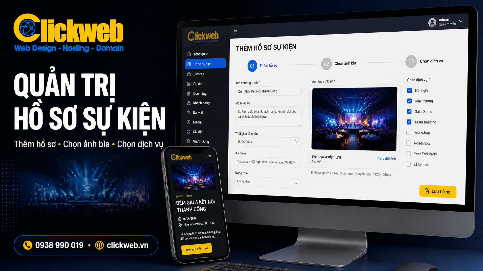 Giao diện quản trị hồ sơ sự kiện trên website