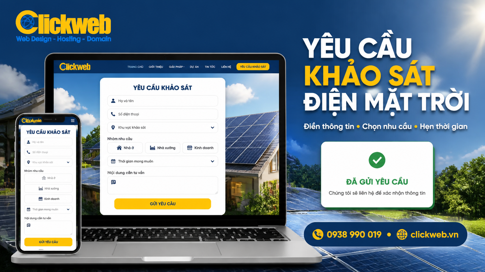 biểu mẫu yêu cầu khảo sát trên website doanh nghiệp điện mặt trời