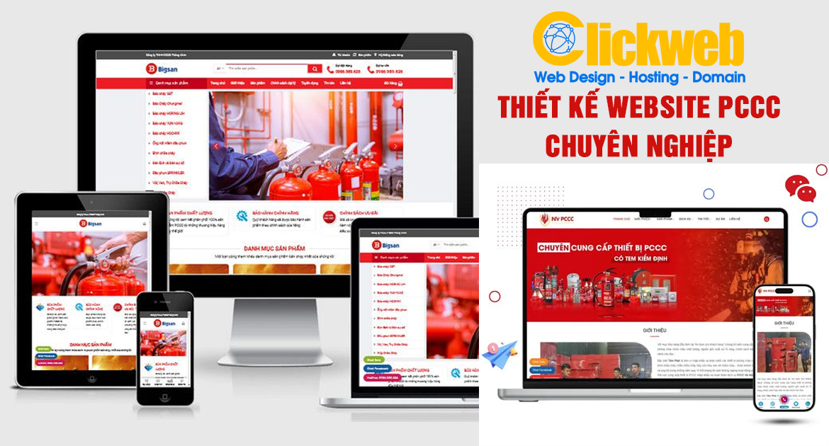 Giao diện website công ty PCCC trên máy tính và điện thoại