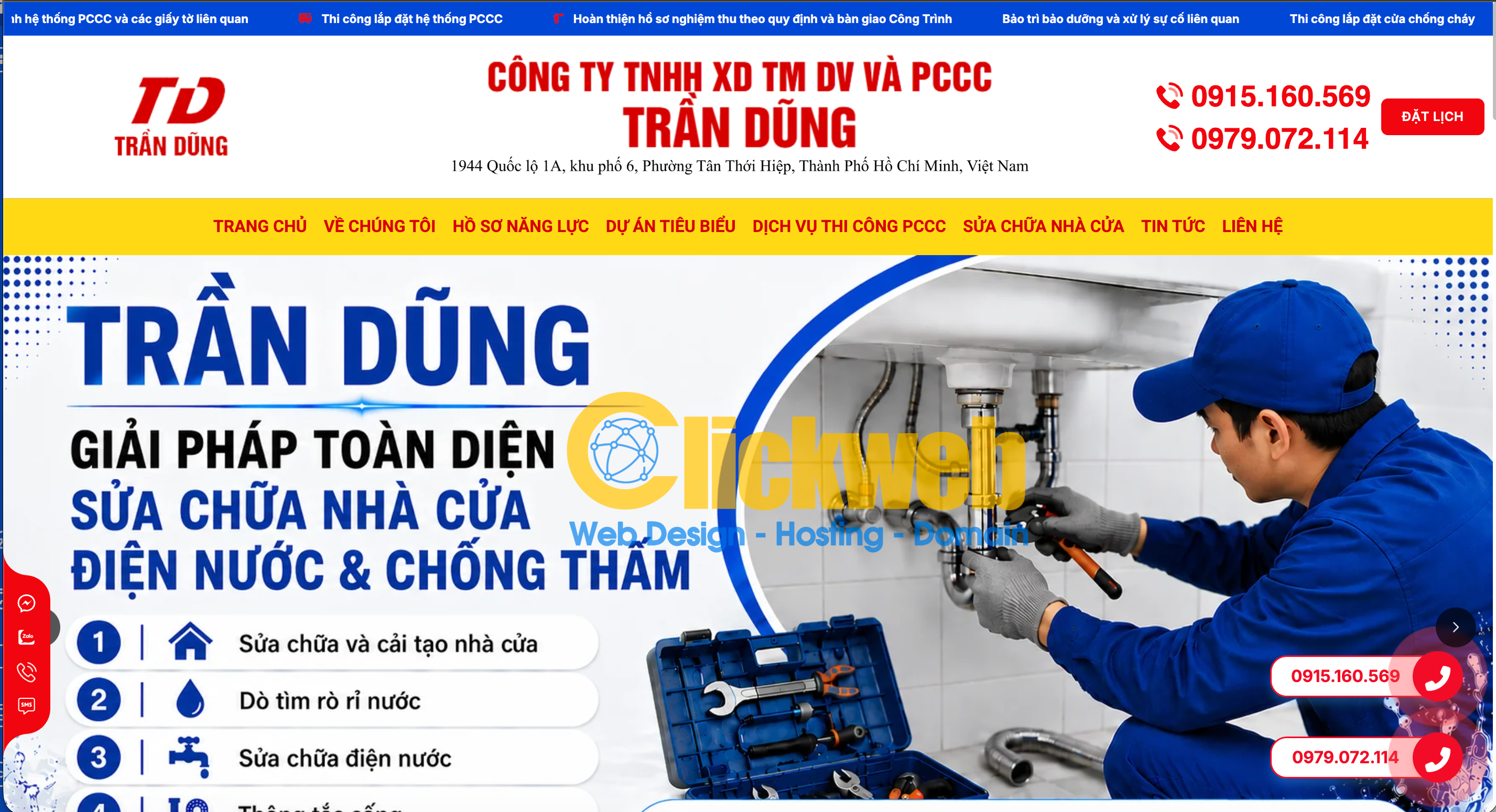 trang hồ sơ năng lực và trang dự án trên website PCCC