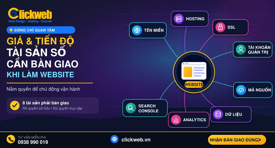 Tên miền hosting SSL dữ liệu và tài khoản cần bàn giao khi làm website