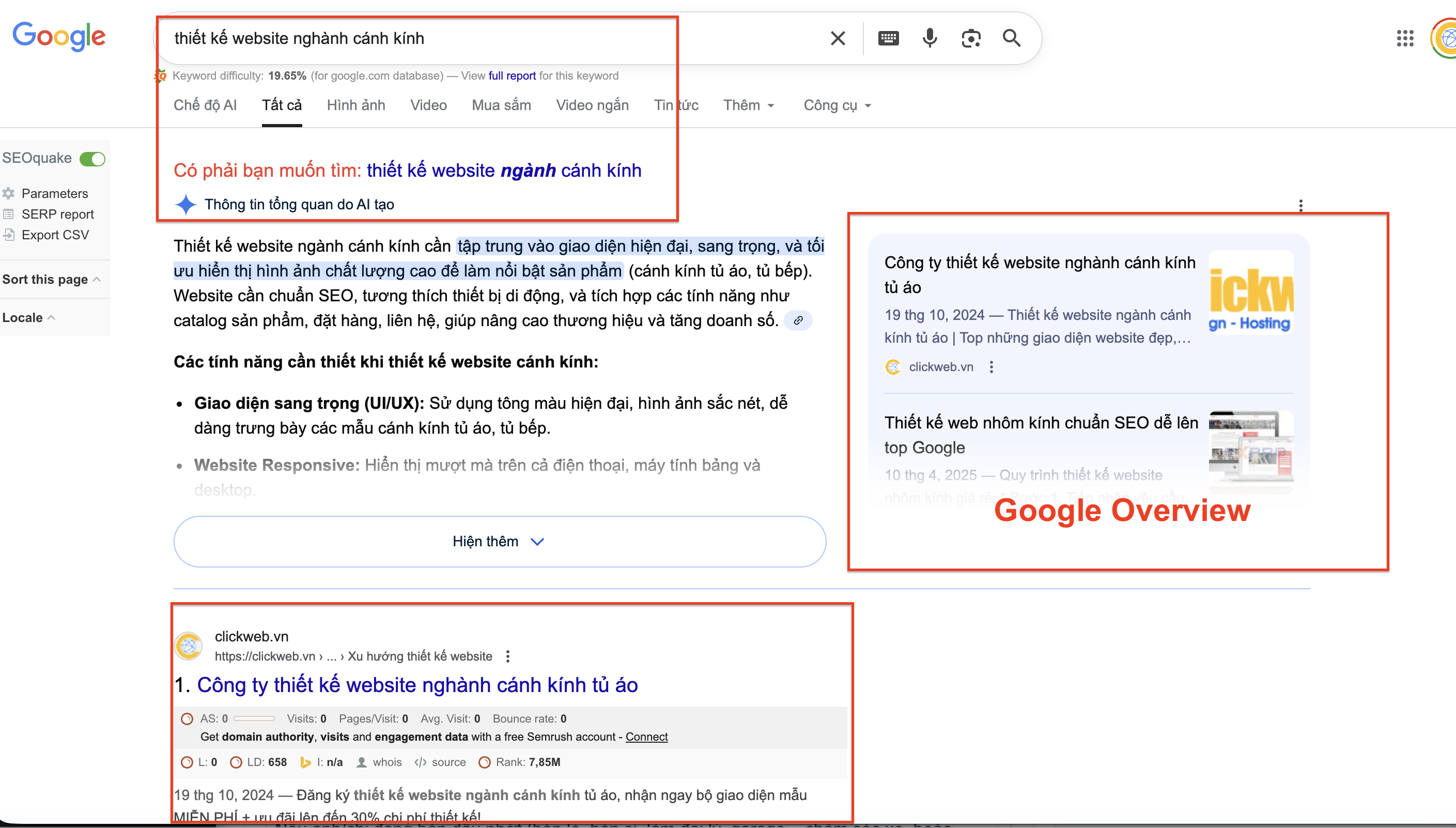tóp 1 google overview ngành thiết kế website cánh kính