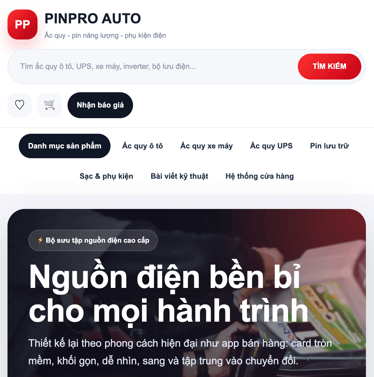 Demo website ắc Quy PINPRO AUTO