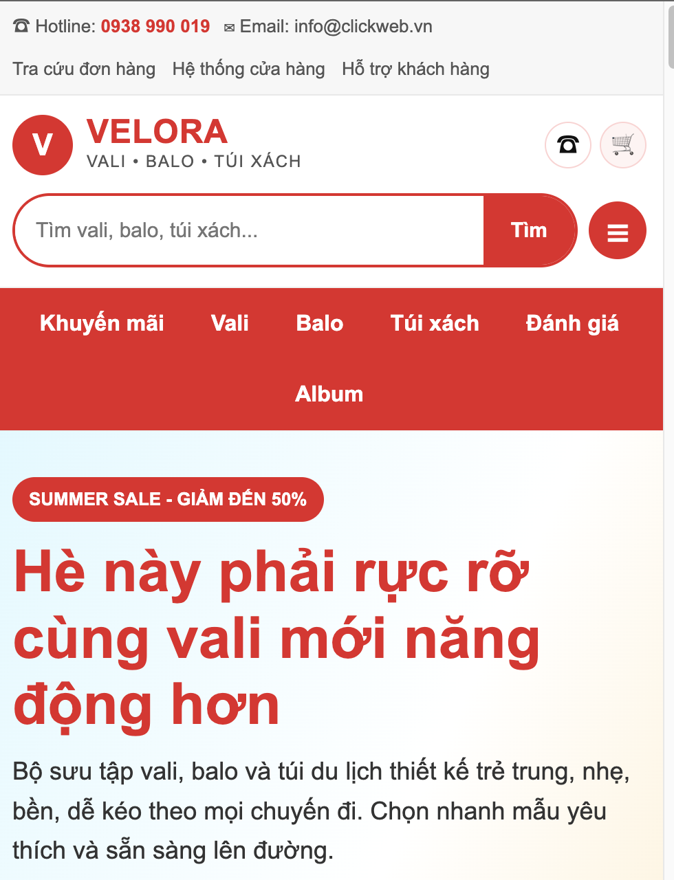 Demo Website  Túi Sách VELORA Bar