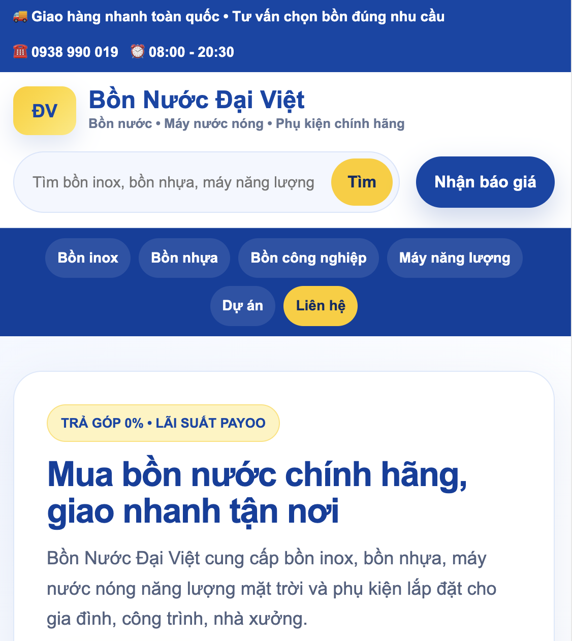 Demo Website Bồn Nước Đại Việt