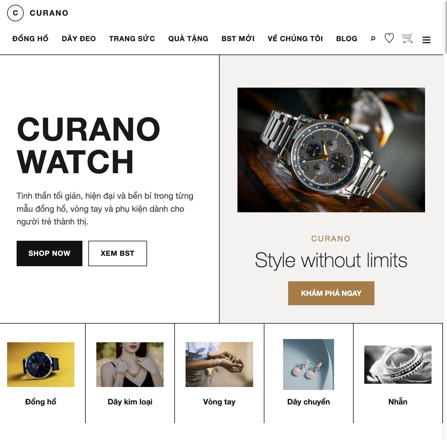 Demo website Đồng hồ CURANO