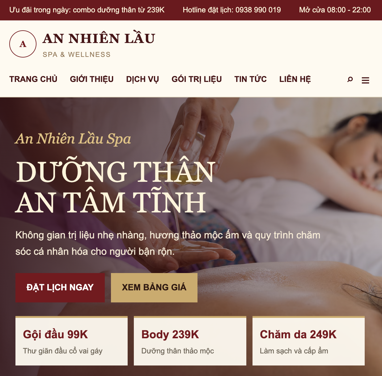 Demo website Spa AN NHIÊN LẦU