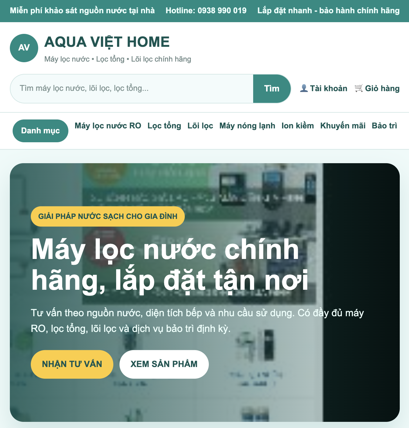 Demo Website Máy lọc nước AQUA VIỆT HOME