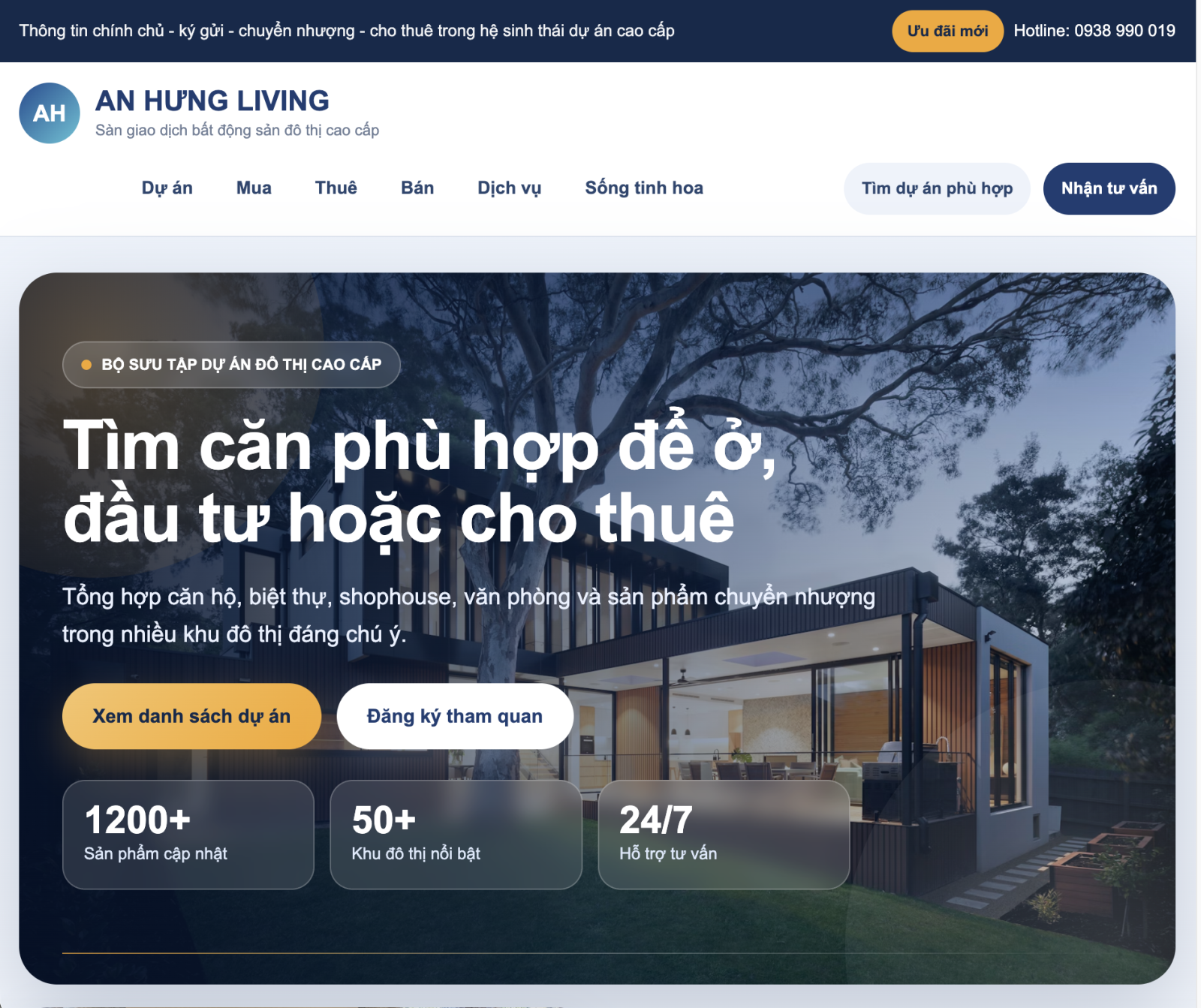 Demo website bất động sản AH AN HƯNG LIVING