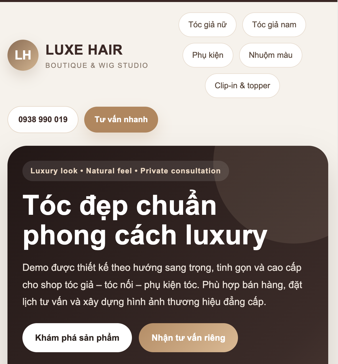 Demo website salon tóc LUXE HAIR