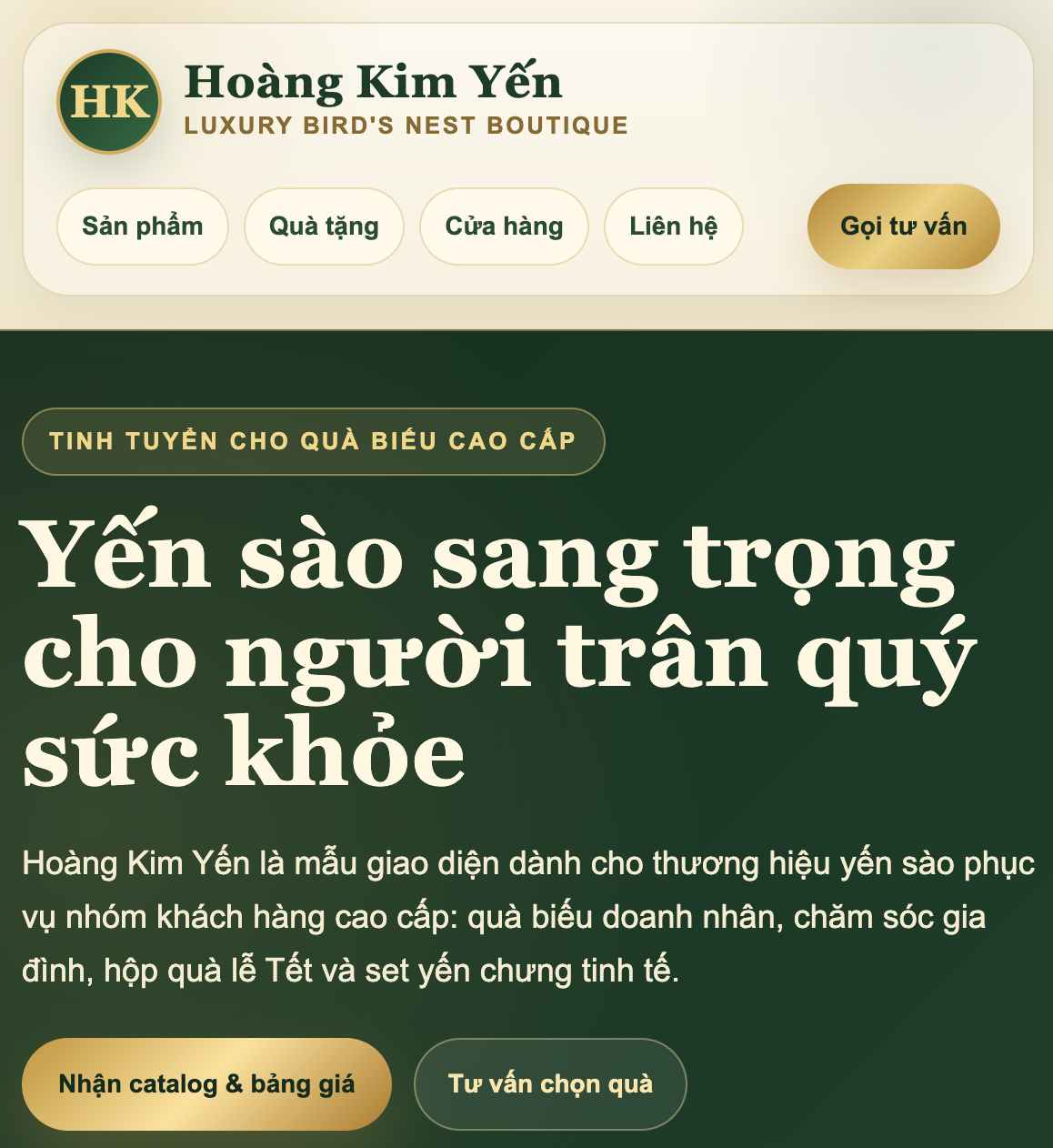 Demo Website Yến Sào Hoàng Kim Yến