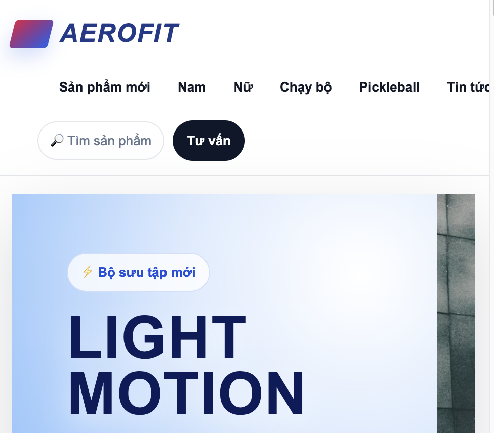 Demo website AEROFIT thể thao