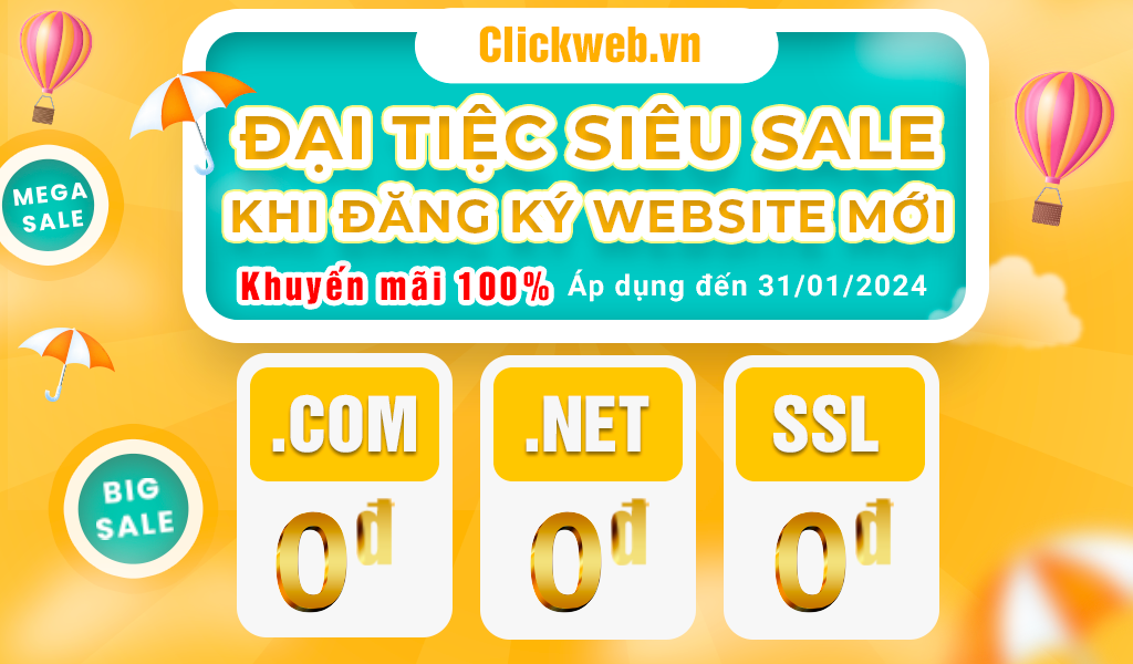 Chào Năm mới Giáp Thìn Clickweb tặng ngay tên miền .com hoặc .net cho khách hàng đăng ký ngay hôm nay