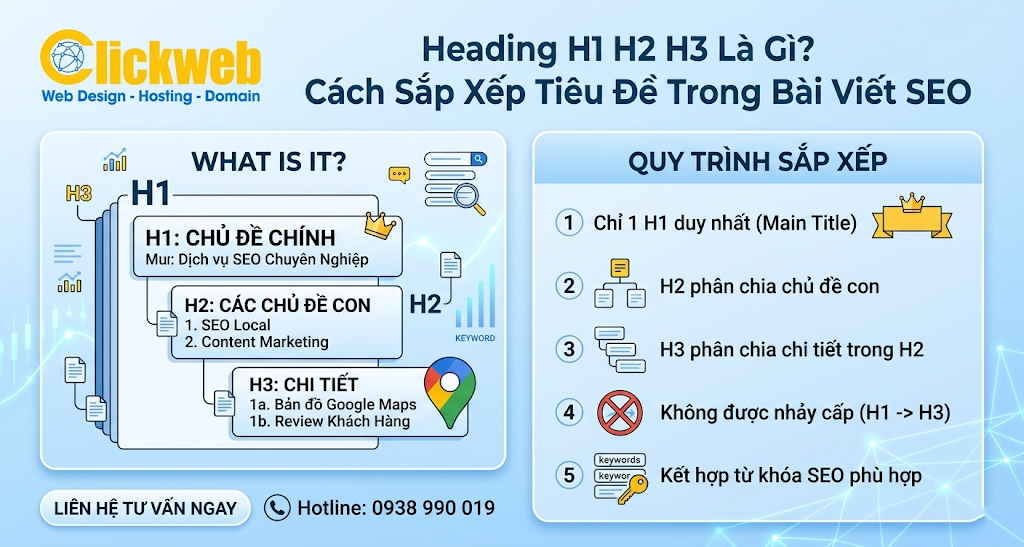 Heading H1 H2 H3 Là Gì? Cách Sắp Xếp Tiêu Đề Trong Bài Viết SEO