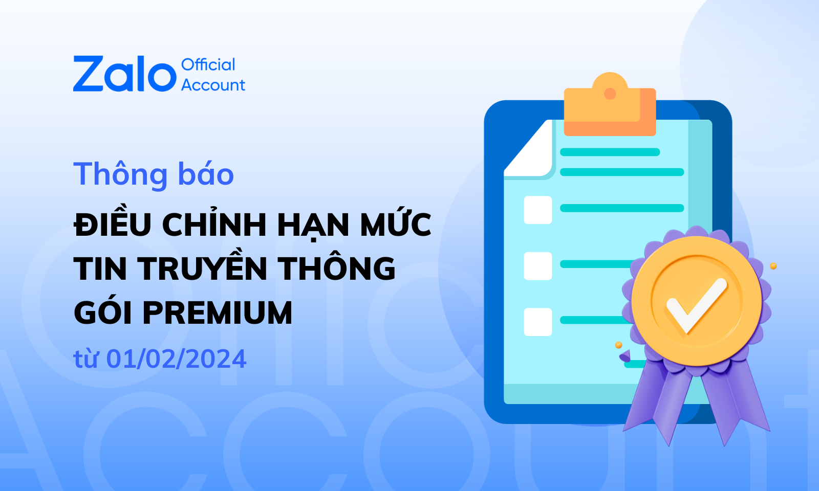 Thông báo: Điều chỉnh hạn mức tin Truyền thông của gói Premium từ 01/02/2024