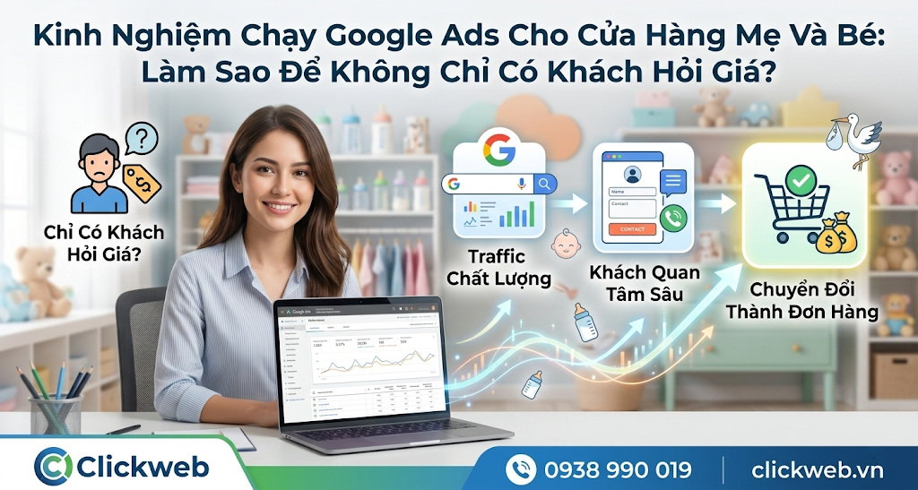Kinh Nghiệm Chạy Google Ads Cho Cửa Hàng Mẹ Và Bé: Làm Sao Để Không Chỉ Có Khách Hỏi Giá?