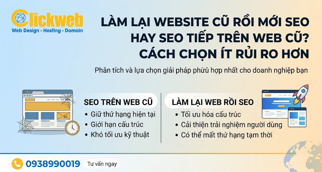 Làm Lại Website Cũ Rồi Mới SEO Hay SEO Tiếp Trên Web Cũ? Cách Chọn Ít Rủi Ro Hơn