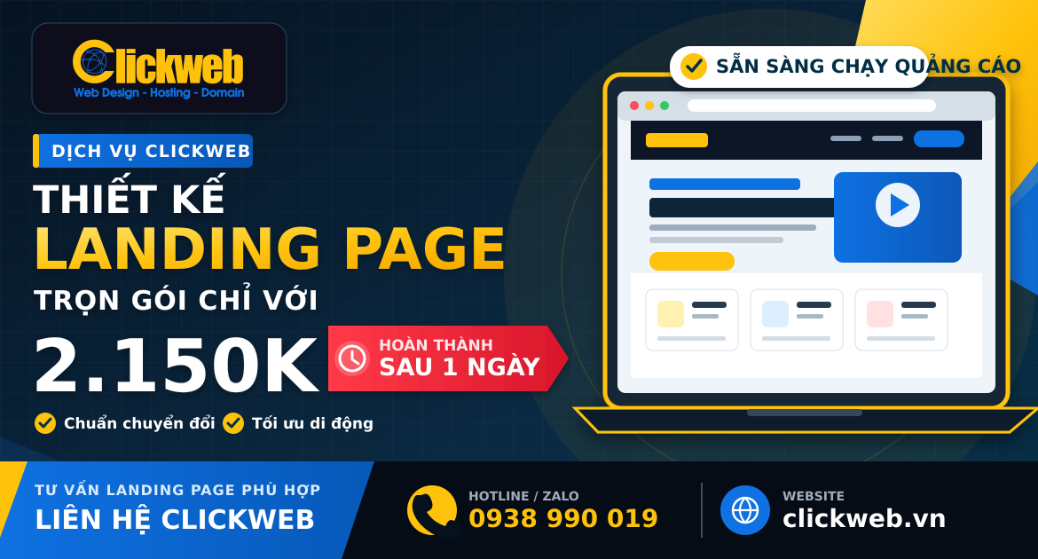 Thiết kế landing page trọn gói chỉ với 2150k | Dịch vụ thiết kế landingpage hoàn thành sau 1 ngày