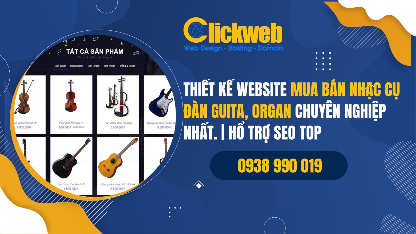 Thiết kế website bán nhạc cụ Guitar Organ dễ xem, dễ tư vấn | Clickweb
